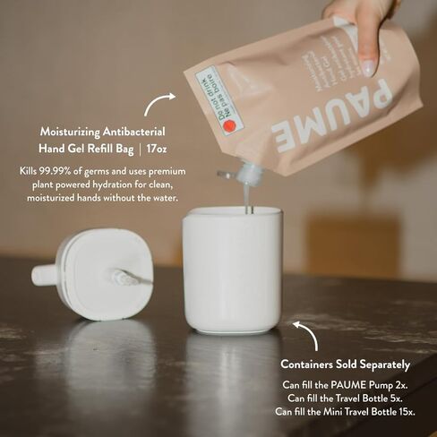 PAUME Sanitizer At Home Duo, Refillable Pump and 17 oz Antibacterial Gel Refill, Plant-Based Hydration & Essential Oils, Stylish & Modern Dispenser for Kitchen, Nursery, or Bathroom in Kuwait