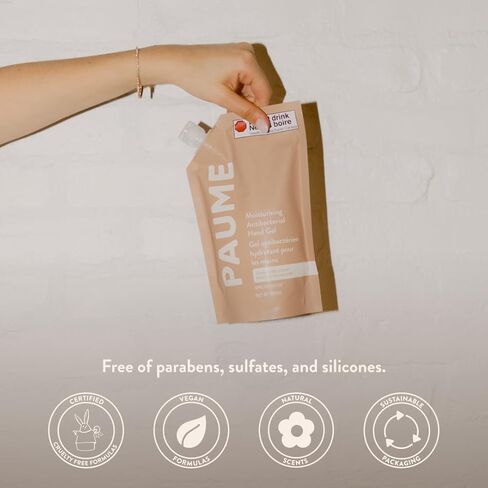 PAUME Sanitizer At Home Duo, Refillable Pump and 17 oz Antibacterial Gel Refill, Plant-Based Hydration & Essential Oils, Stylish & Modern Dispenser for Kitchen, Nursery, or Bathroom in Kuwait