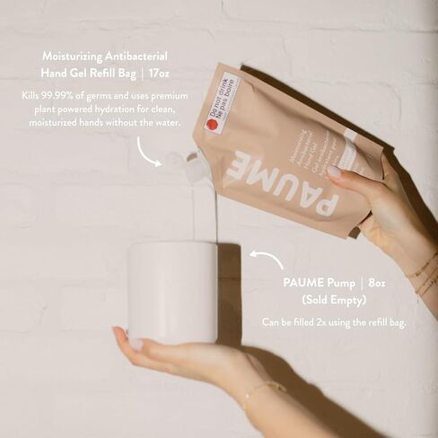 PAUME Sanitizer At Home Duo, Refillable Pump and 17 oz Antibacterial Gel Refill, Plant-Based Hydration & Essential Oils, Stylish & Modern Dispenser for Kitchen, Nursery, or Bathroom in Kuwait