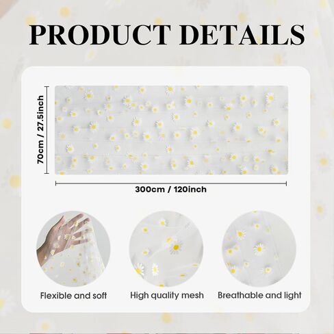 Artoid Mode White Daisy Gauze Table Runner 120 Inch 10FT, Seasonal Sheer Dining Wedding Holiday Birthday Table Decor for Home Party in Saudi Arabia