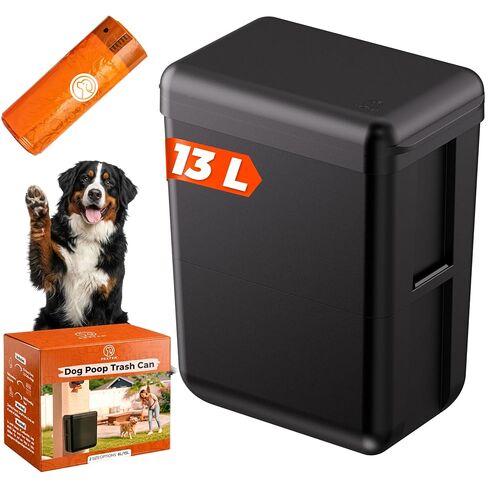 PEXTER Dog Poop Trash Can Outside - Wall Mounted Dog Waste Trash Can - Outdoor Dog Poop Trash Can - 2 Size Options 13L or 8L (3.5/2.1 Gal) - Includes 15 Heavy Duty Bags - (Black) in Saudi Arabia