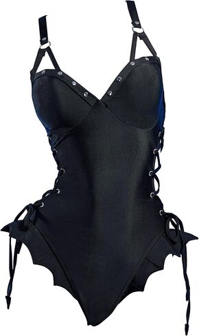 haikyuu Women MisaMisa Goth One Piece Swimsuit Wtih Necklace Bat Ruffle Bathing Suit Gothic Swimwear in Saudi Arabia