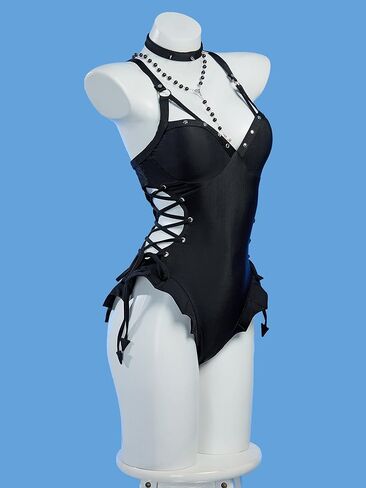 haikyuu Women MisaMisa Goth One Piece Swimsuit Wtih Necklace Bat Ruffle Bathing Suit Gothic Swimwear in Saudi Arabia