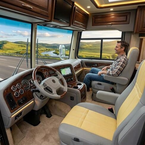 BeadChica Rv Seat Covers Captains Chairs Seat Cover,2 PCS Motorhome Seat Covers for Class A RV Seat with Arm Rest Covers (Yellow&Grey) in Kuwait