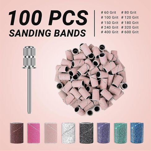 100 Pcs Nail Drill Bits Sanding Bands for Nail Drill 180 Fine Grit Nail File Sanding Bands for Acrylic Nails Gel Manicures and Pedicure in Saudi Arabia