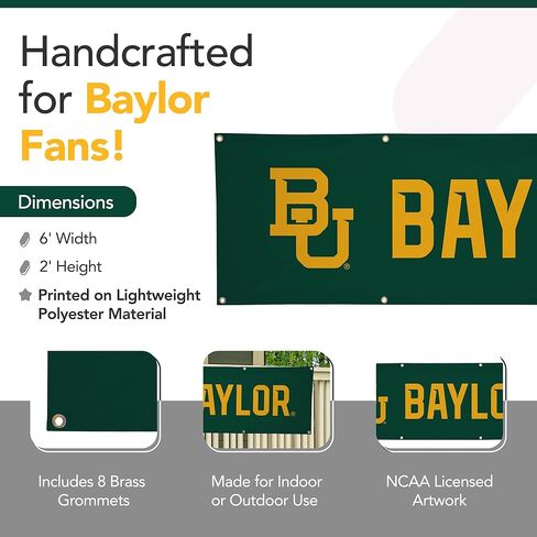 Baylor Tigers College Sports Printed Polyester Banner - NCAA Licensed - Hanging Graduation Decoration - School Banner (Gold, Green) (2' x 6') in Saudi Arabia