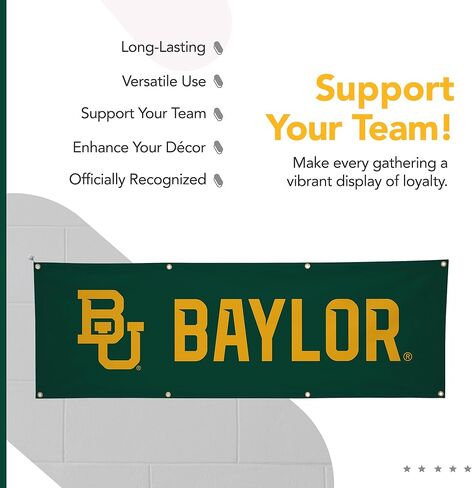 Baylor Tigers College Sports Printed Polyester Banner - NCAA Licensed - Hanging Graduation Decoration - School Banner (Gold, Green) (2' x 6') in Saudi Arabia