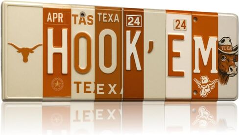 Texas Longhorns Hook Em Horns License Plate Sign - Metal Wall Art 16x6 Inch Aluminum - Burnt Orange White - SEC Fan Cave Dorm Room Decor UT - UV-Resistant Ready to Hang College Wall Sign in Saudi Arabia