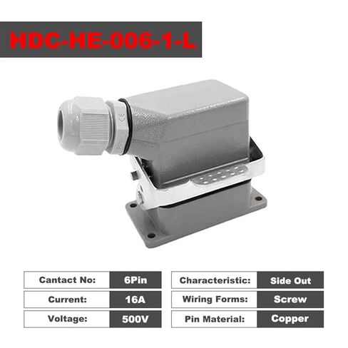 Heavy Duty Connectors HDC-HE-006 Screw Connection 500V Industrial Rectangular Aviation Connector Plug 1Pcs(HDC-HE-006-1-L) in Saudi Arabia