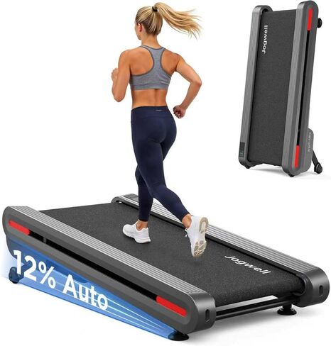 Jogwell 12%-20% Auto Incline Walking Pad, 3.0-3.5HP Ultra-Quiet Under Desk Treadmill for Home Office, 350 LBS Capacity, Smart App & 40% Wider Deck, Space-Saving Vertical Storage in Saudi Arabia