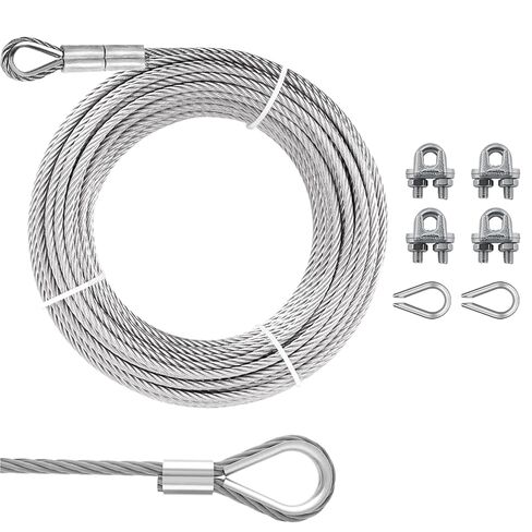1/2" Steel Cable Kit, PIUM 50Ft 7x19 Strand Aircraft Cable with Loops, Heavy Duty Wire Rope 23000lbs Breaking Strength with Clamps and Thimbles for Zipline, Boat Lift, Outdoor Use in Saudi Arabia