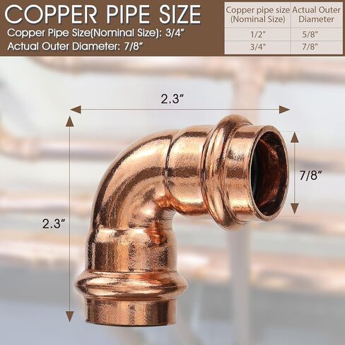 12PK Copper Press Fittings 3/4 inch Coupling with Stop Zero Lead P x P,3/4" Copper Coupling with Stop for Residential,Commercial Plumbing,Outer Diameter 7/8",Use with Hydraulic Press Fitting Tool in Kuwait