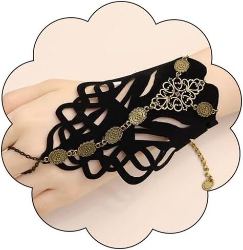 Gothic Black Spider Web Finger Ring Bracelet Retro Black Flower Rose Velvet Harness Bracelet Punk Vampire spider Lolita Cosplay Party Slave Hand Accessories for Women in Kuwait