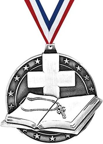 Crown Awards 2" Open Bible Medals, Open Bible Award Medals Great Open Bible Medals for Religious Education and Events Silver Prime in Saudi Arabia