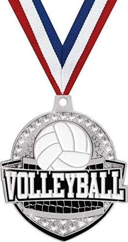Crown Awards 2 1/4" Royal Volleyball Medals, Silver Volleyball Medals with Free Neck Ribbon Prime in Kuwait