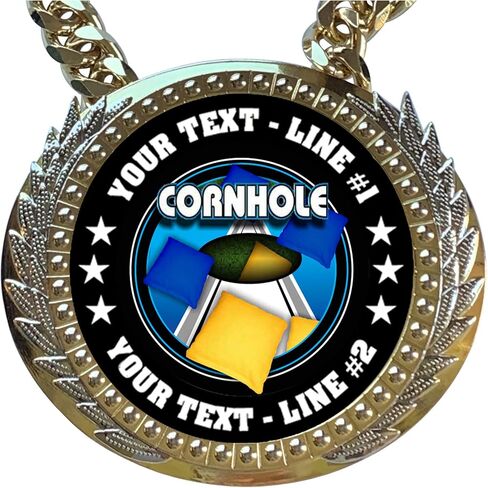 نسخة معدنية من الميداليات السريعة، حقيبة كورنهول، كأس سلسلة البطل مع سطرين من النص المخصص المخصص على ميدالية جائزة كبيرة وسلسلة عنق معدنية طويلة مرفقة بطول 86.36 سم. FCL455 in Kuwait