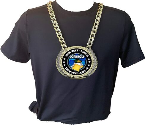 نسخة معدنية من الميداليات السريعة، حقيبة كورنهول، كأس سلسلة البطل مع سطرين من النص المخصص المخصص على ميدالية جائزة كبيرة وسلسلة عنق معدنية طويلة مرفقة بطول 86.36 سم. FCL455 in Kuwait