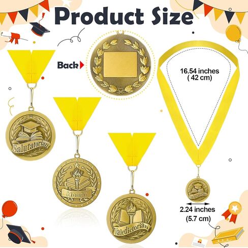 Kigeli 3 Pcs Graduation Award Medals Valedictorian Salutatorian Honor Award Medal with Neck Ribbon Graduation Medallion Trophy Prize Gift for School Education Academics Celebration Recognition Party in Saudi Arabia