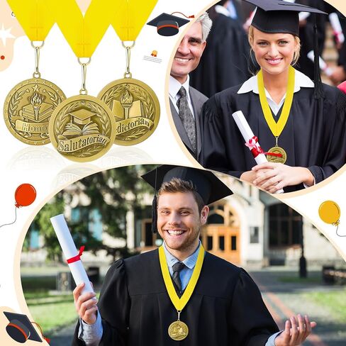 Kigeli 3 Pcs Graduation Award Medals Valedictorian Salutatorian Honor Award Medal with Neck Ribbon Graduation Medallion Trophy Prize Gift for School Education Academics Celebration Recognition Party in Saudi Arabia