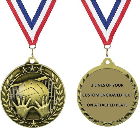 Express Medals Personalized Volleyball Gold Medal with Red White & Blue Neck Ribbon Award Trophy WAM9 (25) in Saudi Arabia