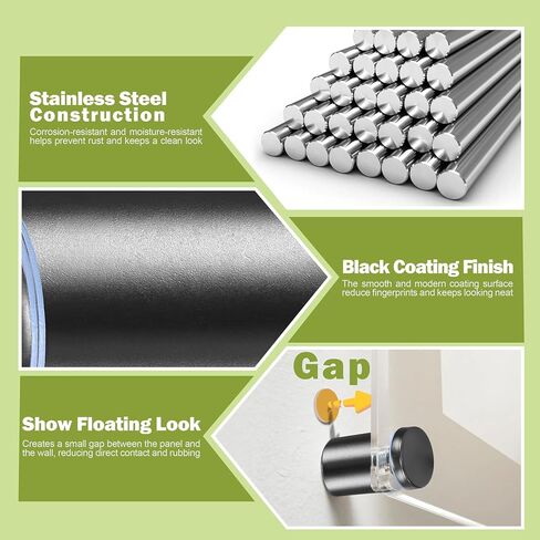 19 x 25mm (Dia. x L) Standoff Screws - Masendelk Black Sign Standoff Mounts with Installation Accessories - Stainless Steel Wall Mount Hardware for Acrylic, Glass, Metal, Wood Panels - 12 Pieces in Kuwait