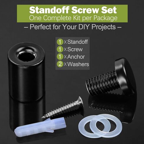 19 x 25mm (Dia. x L) Standoff Screws - Masendelk Black Sign Standoff Mounts with Installation Accessories - Stainless Steel Wall Mount Hardware for Acrylic, Glass, Metal, Wood Panels - 12 Pieces in Kuwait