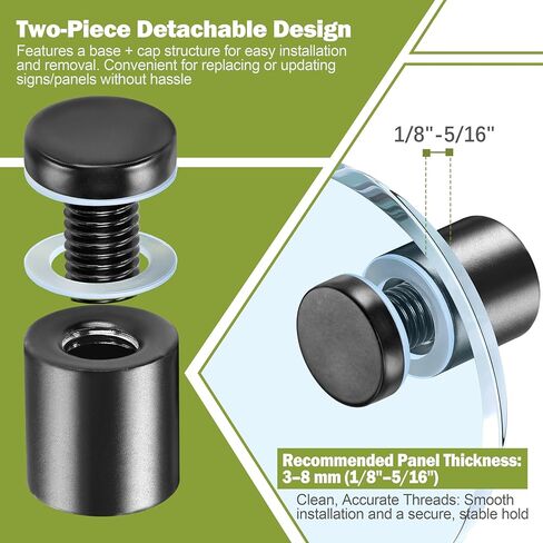 19 x 25mm (Dia. x L) Standoff Screws - Masendelk Black Sign Standoff Mounts with Installation Accessories - Stainless Steel Wall Mount Hardware for Acrylic, Glass, Metal, Wood Panels - 12 Pieces in Kuwait