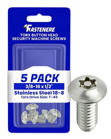 براغي آلة الأمان Fastenere Torx، 3/8-16 × 1/2 بوصة من الفولاذ المقاوم للصدأ، براغي مأخذ كهربائي برأس زر مقاومة للتلاعب لألواح الحائط والألواح والتركيبات والأغطية والحاويات المعدنية، (5 عبوات) in Saudi Arabia