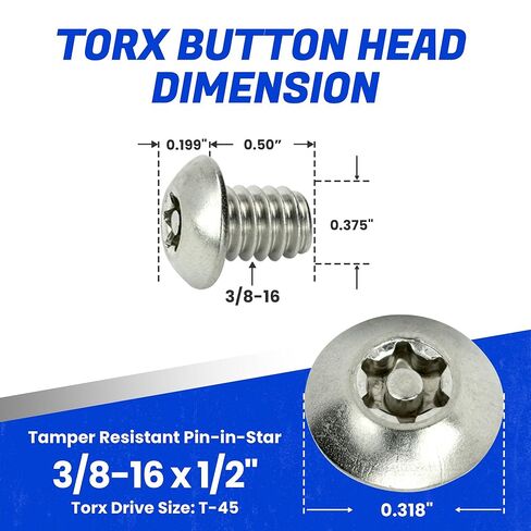 براغي آلة الأمان Fastenere Torx، 3/8-16 × 1/2 بوصة من الفولاذ المقاوم للصدأ، براغي مأخذ كهربائي برأس زر مقاومة للتلاعب لألواح الحائط والألواح والتركيبات والأغطية والحاويات المعدنية، (5 عبوات) in Saudi Arabia