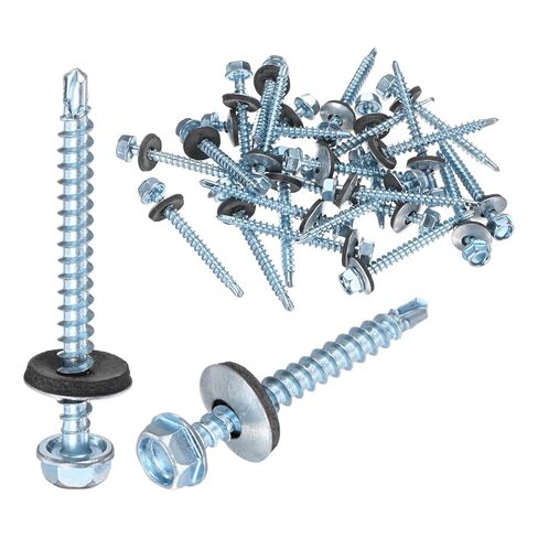 M METERXITY 25-Pack Self Drilling Screws with Rubber Washer #10 x 2-61/64" Zinc Plated Carbon Steel Hex Head Self-Tapping Screws for Metal Roofing/Siding Panels/Steel Structures [ 77mm Length] in Saudi Arabia