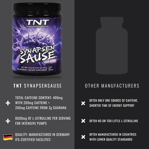 TNT Synapsensause "Wild Berry" (440 g) • Pre-Workout Booster • Fitness & Bodybuilding• Training Booster with L-Citrulline, Caffeine & Guarana • Laboratory Tested, Made in Germany in Saudi Arabia