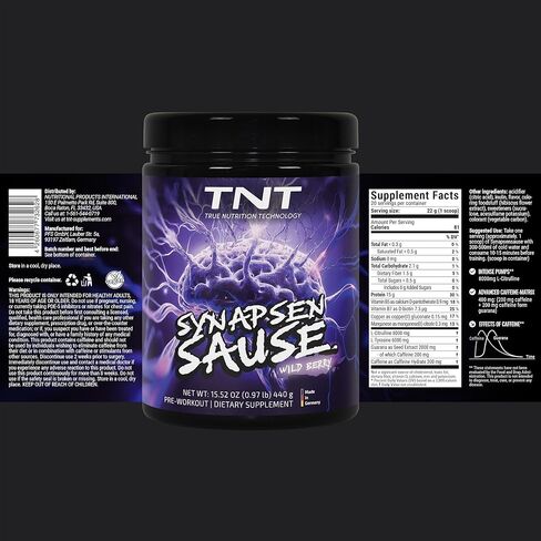 TNT Synapsensause "Wild Berry" (440 g) • Pre-Workout Booster • Fitness & Bodybuilding• Training Booster with L-Citrulline, Caffeine & Guarana • Laboratory Tested, Made in Germany in Saudi Arabia