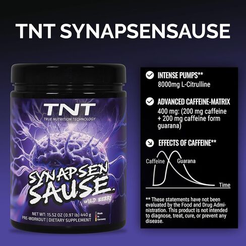 TNT Synapsensause "Wild Berry" (440 g) • Pre-Workout Booster • Fitness & Bodybuilding• Training Booster with L-Citrulline, Caffeine & Guarana • Laboratory Tested, Made in Germany in Saudi Arabia
