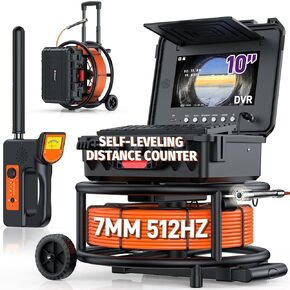 10" Sewer Camera with Locator & Wheels, Self Leveling Plumbing Camera & Distance Counter & 5X Zoom - 145° Pipe Inspection Camera with Lights, 1080P IPS Screen & DVR 32GB(7MM-200Ft/60M) in Kuwait