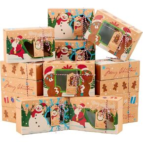 JOYIN 12 PCS Christmas Cookie Gift Baking Box 8.75" x 5.75" x 2.75" with Window Auto-Popup for Pastries, Cupcakes, Cookies, Brownies, Donuts Gift-Giving in Saudi Arabia