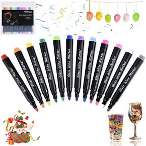 12 Colors Acrylic Wine Glass Markers - Fine Tip, Dishwasher-Safe & Food-Safe Non-Toxic Paint Pens for Party, Wedding & Ceramic Crafts in Kuwait