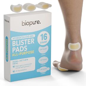Biopure Hydrocolloid Gel Blister Bandages Pads – Waterproof, Ultra-Thin, All-Day Protection – Dual Action Seal Keeps Germs Out – Blister Bandage for Toes, Heels & Feet (Pack of 1, 16, Count) in Kuwait