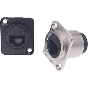 D Type RJ45 Connector CAT6 Female to Female Metal RJ45 Socket Panel Mounting Black Silvery 1Pcs(Black) in Kuwait