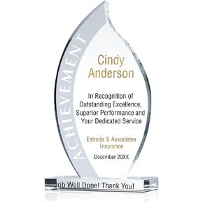 جائزة كريستال على شكل لهب محفورة حسب الطلب، مخصصة باسم الموظف ورسالة الجائزة، جائزة تقدير الإنجازات الفريدة للشركة (L - 9") in Kuwait