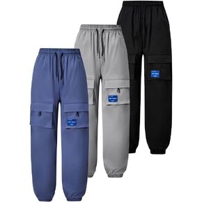 Nivne Tco 3pcs Tween Boys Cargo Pants Casual Drawstring Waist Sweatpants Set Kids Jogger Pants with Pockets in Kuwait