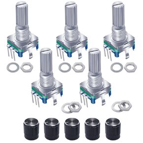 Taiss 5 قطعة مفتاح التشفير الدوار زر الضغط EC11 360 درجة 5 دبابيس 20 نقطة مقياس الجهد الرقمي مع غطاء المقبض in Kuwait