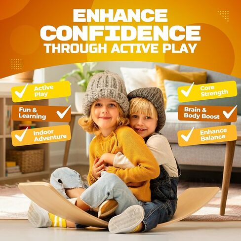 لوح تمايل خشبي للأطفال، لعبة تعلم والدورف مفتوحة النهاية للعب في الأماكن المغلقة، لوحة التوازن للبالغين | لوح هزاز متعرج لتدريب التوازن الأساسي لليوجا والتمارين الداخلية، ألعاب مونتيسوري in Kuwait