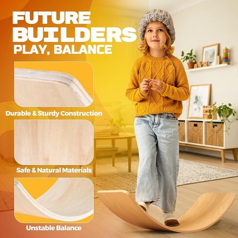 لوح تمايل خشبي للأطفال، لعبة تعلم والدورف مفتوحة النهاية للعب في الأماكن المغلقة، لوحة التوازن للبالغين | لوح هزاز متعرج لتدريب التوازن الأساسي لليوجا والتمارين الداخلية، ألعاب مونتيسوري in Kuwait