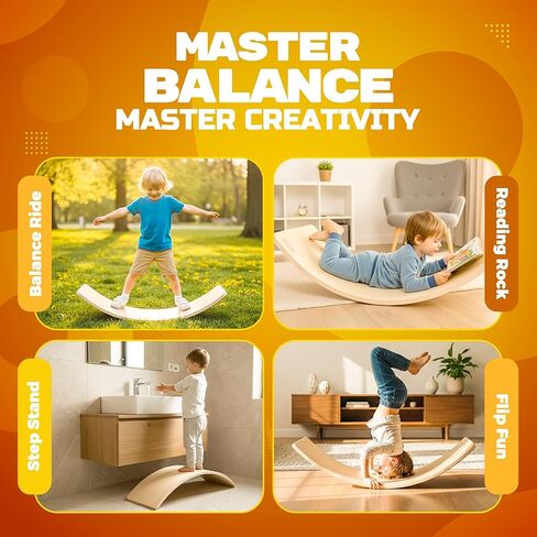 لوح تمايل خشبي للأطفال، لعبة تعلم والدورف مفتوحة النهاية للعب في الأماكن المغلقة، لوحة التوازن للبالغين | لوح هزاز متعرج لتدريب التوازن الأساسي لليوجا والتمارين الداخلية، ألعاب مونتيسوري in Kuwait