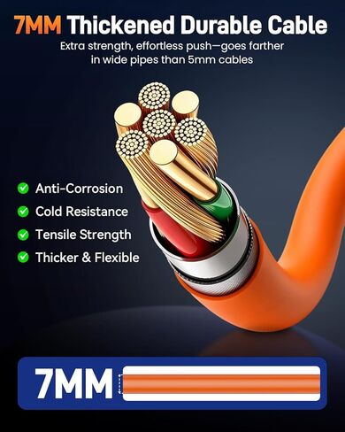 كاميرا مجاري مقاس 10 بوصات مع محدد موقع وعجلات، وكاميرا سباكة ذاتية التسوية وعداد مسافة وتكبير 5X - كاميرا فحص الأنابيب بزاوية 145 درجة مع أضواء وشاشة IPS بدقة 1080 بكسل ومسجل فيديو رقمي بسعة 32 جيجابايت (7 مم - 200 قدم / 60 مترًا) in Kuwait