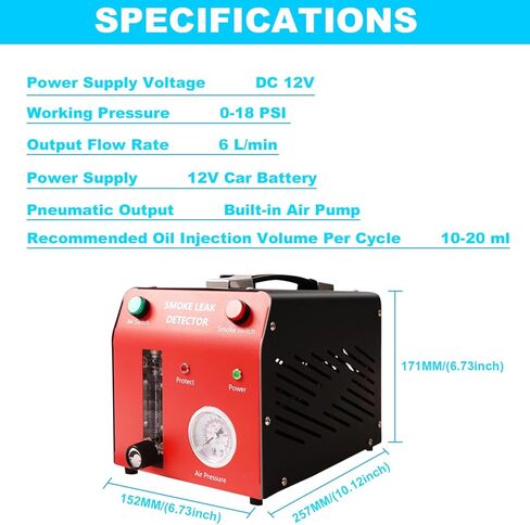 آلة دخان السيارات مع مضخة هواء مدمجة ومقياس للضغط. مجموعة أدوات احترافية للكشف عن تسرب الدخان لاختبار التسربات في الفراغ والوقود وEVAP ونظام السيارات الأخرى باللون الأحمر in Kuwait
