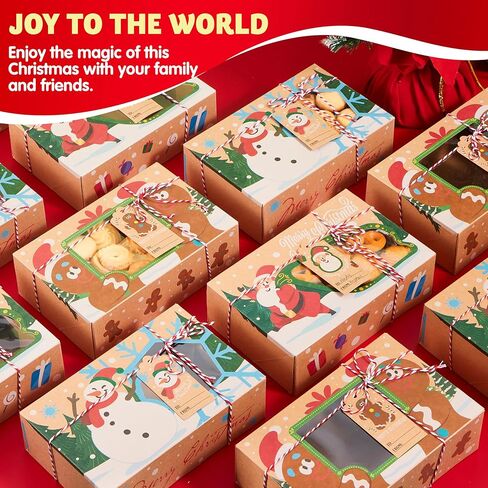JOYIN 12 قطعة من صندوق خبز هدايا عيد الميلاد بسكويت مقاس 8.75 بوصة × 5.75 بوصة × 2.75 بوصة مع نافذة منبثقة تلقائيًا للمعجنات والكب كيك والبسكويت والبراونيز والدونات لتقديم الهدايا in Saudi Arabia