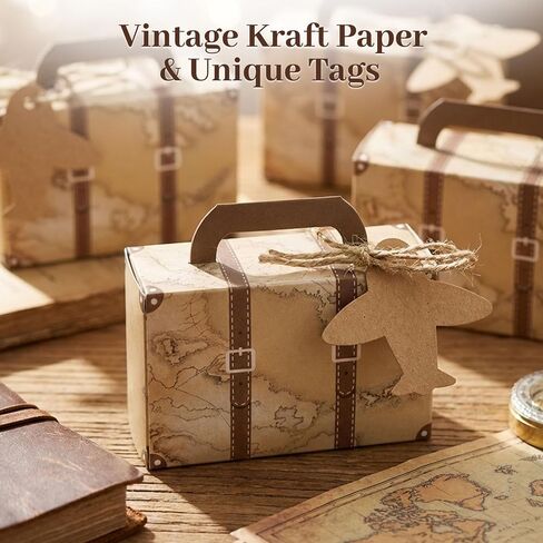 vgoodall 50pcs mini forcase sevely boxes ، party forda candy box vintage kraft paper gift bage with tags burlap for party wedding decore brown in Saudi Arabia