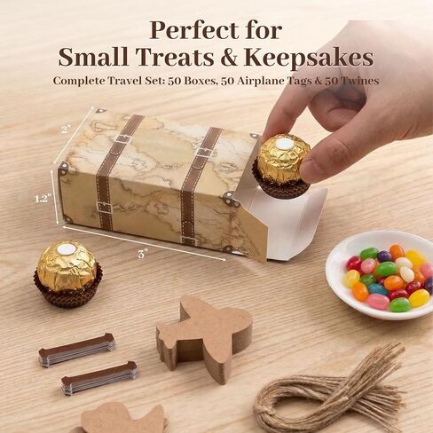 vgoodall 50pcs mini forcase sevely boxes ، party forda candy box vintage kraft paper gift bage with tags burlap for party wedding decore brown in Saudi Arabia