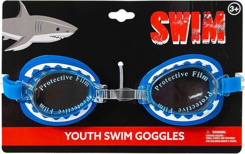 نظارات السباحة الشبابية من لوف هير - نظارات سباحة زرقاء للأطفال مع عدسات مطبوعة على شكل أسنان القرش، مضادة للضباب، حماية من الأشعة فوق البنفسجية، حزام قابل للتعديل - نظارات مضحكة للأولاد من سن 3 سنوات فما فوق in Kuwait